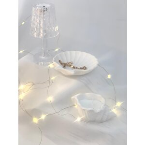 Dekoratif İstiridye Organizer Takı Tabağı  Deniz Kabuğu Soya Mum Set