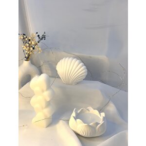 Dekoratif Beton İstiridye Biblo Kalp  Lotus Soya Mum Set