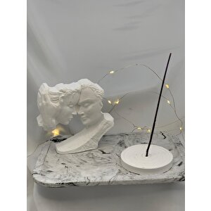 Dekoratif Beton Mermer Desen Organizer Tabak Aşık Çift Obje Tütsülük Set