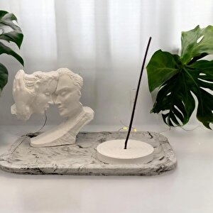 Dekoratif Beton Mermer Desen Organizer Tabak Aşık Çift Obje Tütsülük Set
