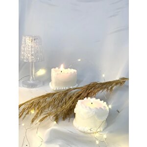 Dekoratif 2'li Kalp Ve Yuvarlak Pasta  Soya Mum Set
