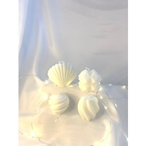 Dekoratif Dörtlü Burgu Yumak  İstiridye Oyma Küre Soya Mum Set