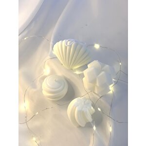 Dekoratif Dörtlü Burgu Yumak  İstiridye Oyma Küre Soya Mum Set