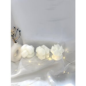 Dekoratif Üçlü Prizma Kristal Yumak Mum Set
