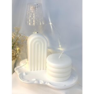 Dekoratif Beton Organizer Tabak Gökkuğağı Silindir Soya Mum Set