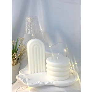 Dekoratif Beton Organizer Tabak Gökkuğağı Silindir Soya Mum Set