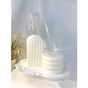 Dekoratif Beton Organizer Tabak Gökkuğağı Silindir Soya Mum Set