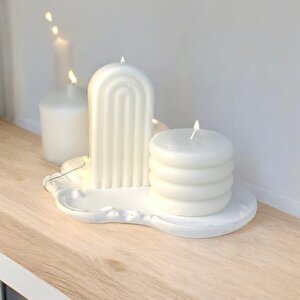 Dekoratif Beton Organizer Tabak Gökkuğağı Silindir Soya Mum Set