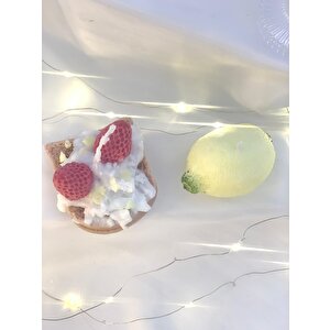 Dekoratif Kremalı Çilekli Ekmek Ve Limon   Soya Mum Set