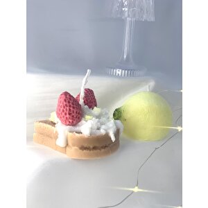 Dekoratif Kremalı Çilekli Ekmek Ve Limon   Soya Mum Set