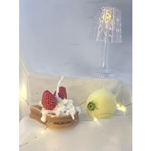 Dekoratif Kremalı Çilekli Ekmek Ve Limon   Soya Mum Set