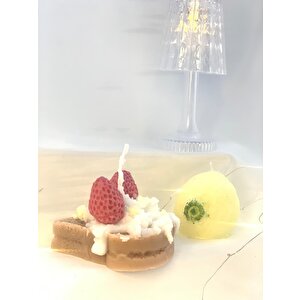 Dekoratif Kremalı Çilekli Ekmek Ve Limon   Soya Mum Set