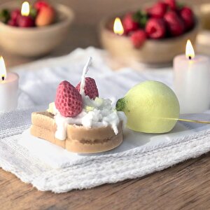 Dekoratif Kremalı Çilekli Ekmek Ve Limon   Soya Mum Set