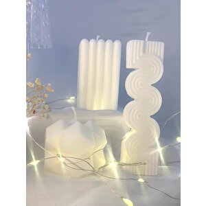 Dekoratif Üçlü Prizma İda Soyut Sütun Soya Mum Set