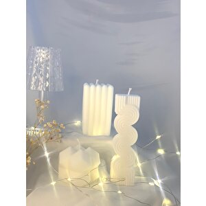Dekoratif Üçlü Prizma İda Soyut Sütun Soya Mum Set