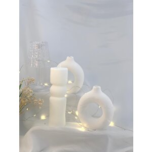 Dekoratif İkili Beton Vazo  Sütun Soya Mum Set
