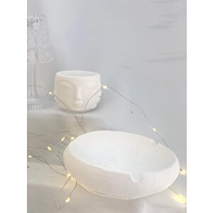 Dekoratif Soyut Yüz Desen Küllük  Beton Saksı Soya Mum Set