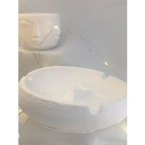 Dekoratif Soyut Yüz Desen Küllük  Beton Saksı Soya Mum Set