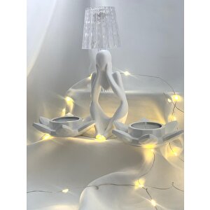Dekoratif İkili Nilüfer Tealight  Soyut Düşünen Adam Biblo Set