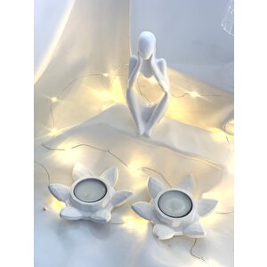 Dekoratif İkili Nilüfer Tealight  Soyut Düşünen Adam Biblo Set