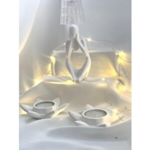 Dekoratif İkili Nilüfer Tealight  Soyut Düşünen Adam Biblo Set