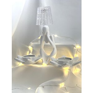 Dekoratif İkili Nilüfer Tealight  Soyut Düşünen Adam Biblo Set