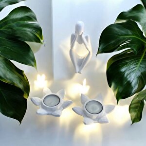 Dekoratif İkili Nilüfer Tealight  Soyut Düşünen Adam Biblo Set