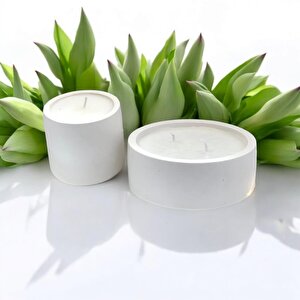 Dekoratif İkili Beton Saksı   Soya Mum Set