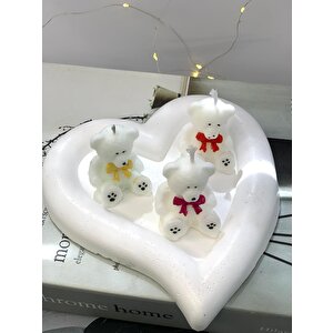 Dekoratif Kalp Organizer Tabak  Üçlü Sevimli Ayıcıklar Soya Mum Set