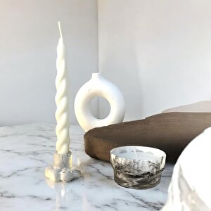Dekoratif Mermer Desen Beton Kase  Boncuk Şamdan Ve Burgu Şamdan Mumu Beton Vazo Set