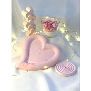 Dekoratif Cam Kase Kalpler Soya Mum Pembe Kalp Organizer Tabak Kalpler Obje Tütsülük Set