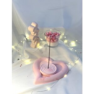 Dekoratif Cam Kase Kalpler Soya Mum Pembe Kalp Organizer Tabak Kalpler Obje Tütsülük Set