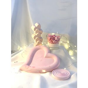 Dekoratif Cam Kase Kalpler Soya Mum Pembe Kalp Organizer Tabak Kalpler Obje Tütsülük Set