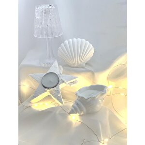 Dekoratif Beton İstiridye Biblo Deniz Kabuğu Soya Mum Yıldız Desen Tealight Set