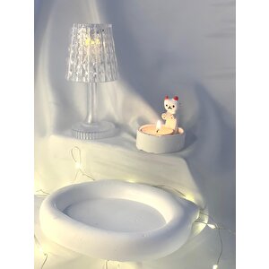 Dekoratif Sevimli Kedi Tealightlık   Kedi Organzer Takı Tabağı Biblo Set