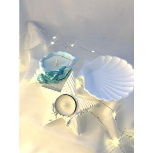 Dekoratif Mavi Mermer Desen Deniz Kabuğusoya Mum İstiridye Organizer Yıldız Desen Tealight Set