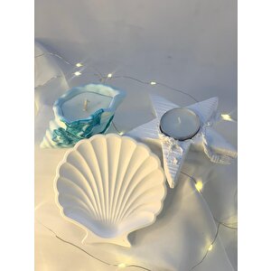 Dekoratif Mavi Mermer Desen Deniz Kabuğusoya Mum İstiridye Organizer Yıldız Desen Tealight Set
