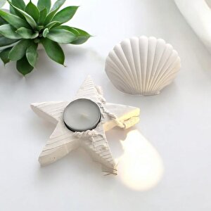 Dekoratif Beton İstiridye Biblo  Yıldız Desen Tealight Set