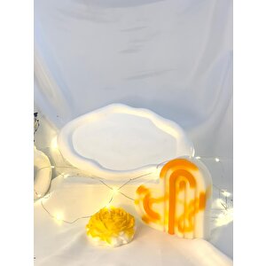 Dekoratif Beton Organizer Tabak Şakayık Büyük Gökkuşağı Desen Soya Mum Set