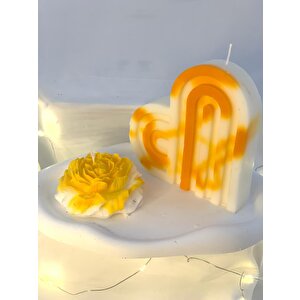 Dekoratif Beton Organizer Tabak Şakayık Büyük Gökkuşağı Desen Soya Mum Set