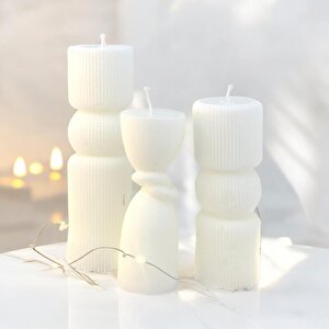 Dekoratif Üçlü Sütun Soya Mum   Set