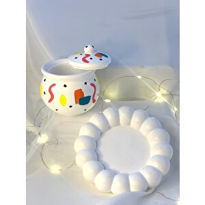Dekoratif Renkli Kapaklı Kase  Organizer Takı  Mum Biblo Tabağı Set