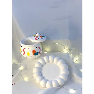 Dekoratif Renkli Kapaklı Kase  Organizer Takı  Mum Biblo Tabağı Set