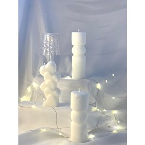 Dekoratif Üçlü Sütun Kalp Soya Mum   Set