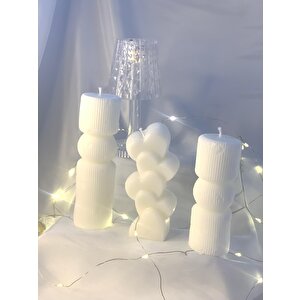 Dekoratif Üçlü Sütun Kalp Soya Mum   Set