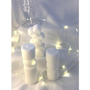 Dekoratif Üçlü Sütun Kalp Soya Mum   Set
