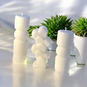 Dekoratif Üçlü Sütun Kalp Soya Mum   Set