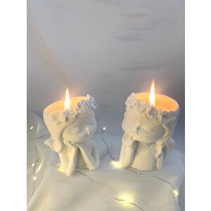 Dekoratif İkili Çiçekli Kız Kardeşler Dekoratif Vazo  Soya Mum Set