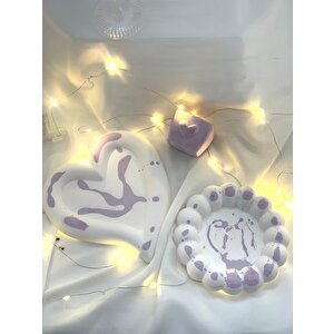 Dekoratif Üçlü Kalp Bubble Organizer Tabak  Kalp Saksı Set