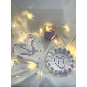 Dekoratif Üçlü Kalp Bubble Organizer Tabak  Kalp Saksı Set